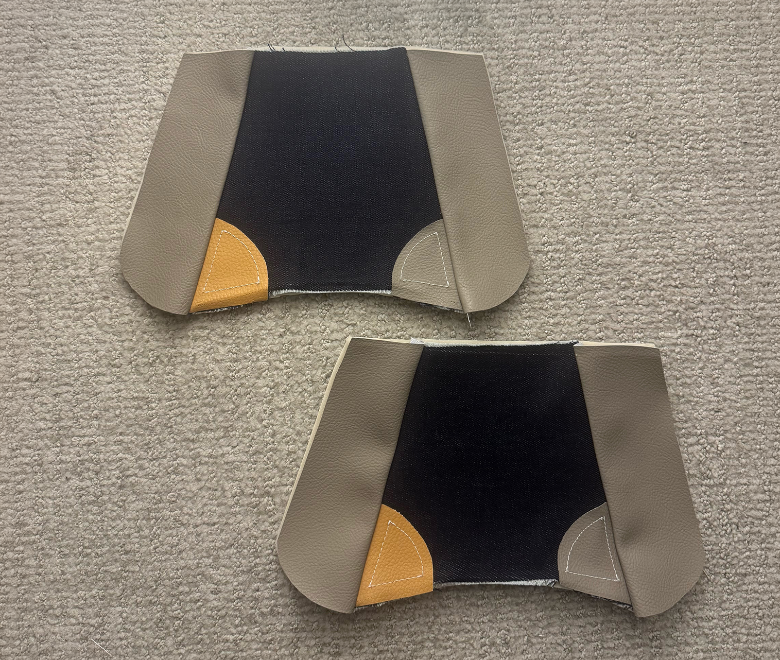 Cut leather and denim panels
