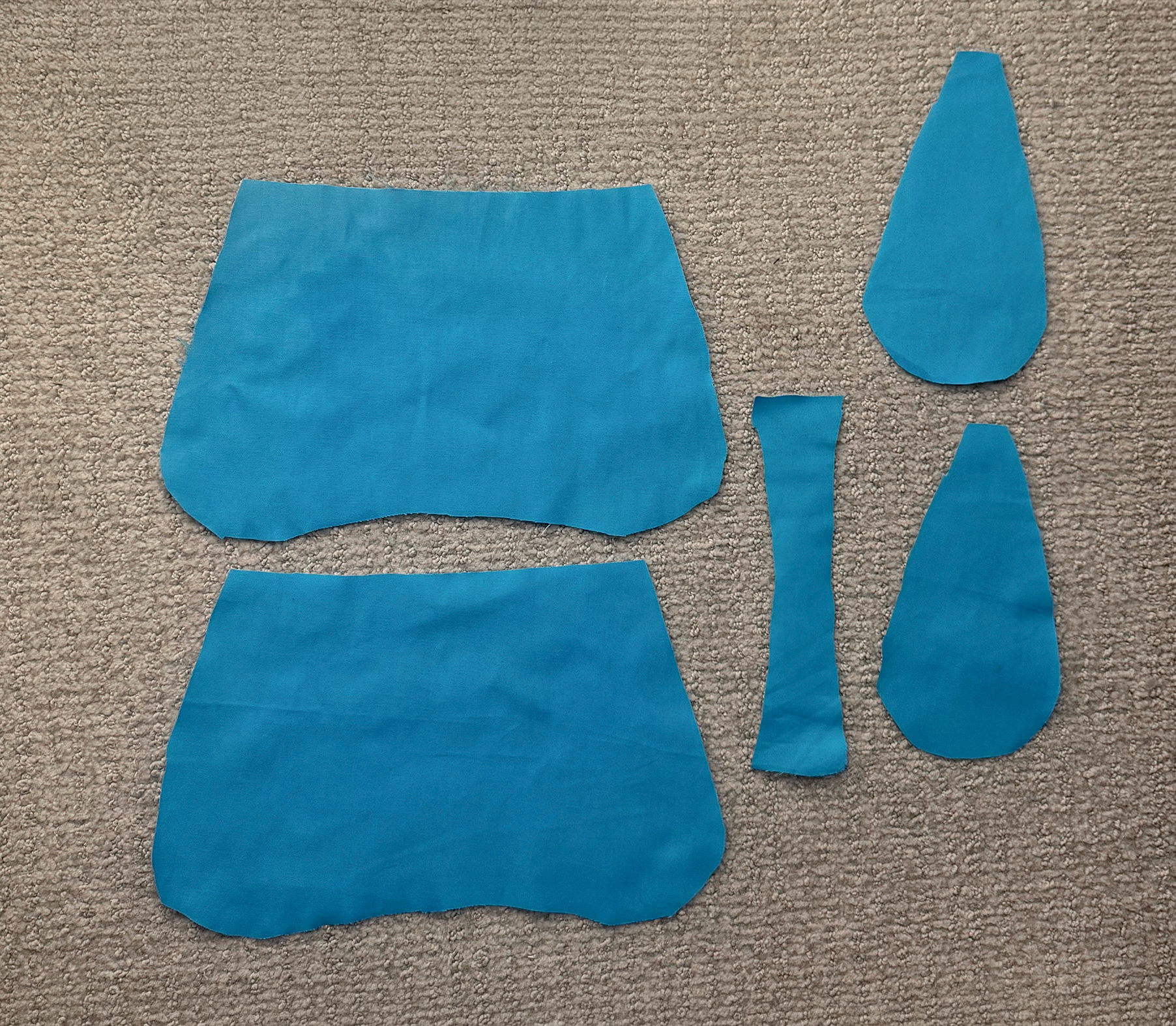 Blue lining pieces cut