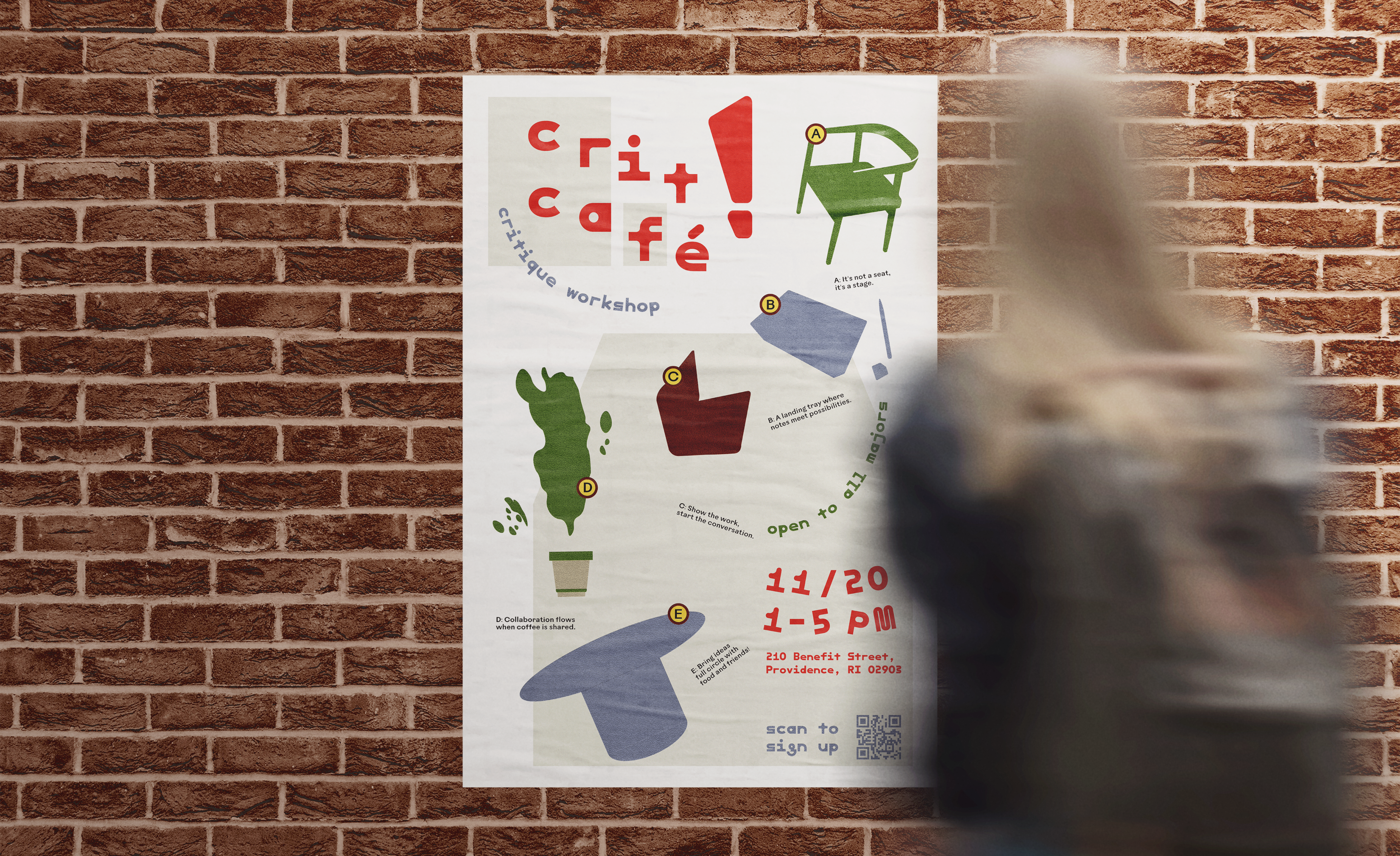 Critique Café poster on a brick wall